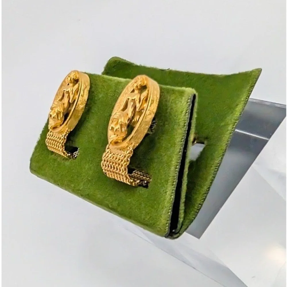 Vintage Gold Tone‎ Mesh Wrap Cufflinks Goddess Age of Aquarius Nymph